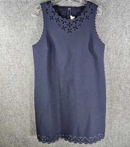 J. Crew Factory Dress Womens Navy Blue Shift Laser Cut Floral Size 14 - Picture 1 of 6