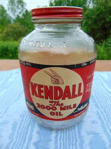 VTG KENDALL The 2000 Mile Oil One Quart Glass Jar w/ Paper Label Bradford PA - Picture 1 of 17