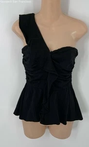 Veronica Beard Black Bellamy One Shoulder Ruffle Casual Womens Blouse Top Size 6 - Picture 1 of 4