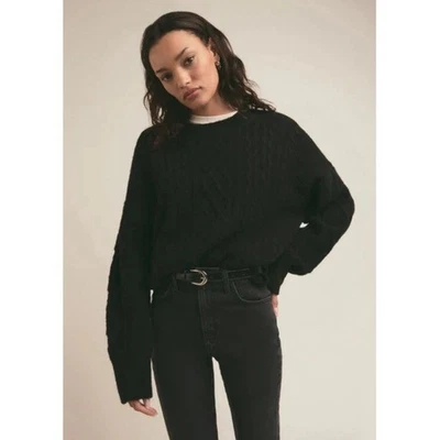 Favorite Daughter Cashmere Wool Oversized Cable Knit Slouchy Sweater Black Large - Image 1 of 4