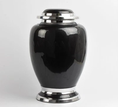Cremation Ashes Adult Large Aluminium Urn in Black Personalised Funeral Memorial - Image 1 of 4