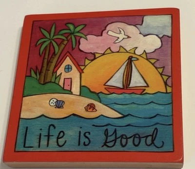 Sincerely, Sticks Wood Wall Plaque Life Is Good 6”x6” Wall Hanging Beach Theme - Image 1 of 4