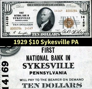 HGR SUNDAY 1929 $10 SYKESVILLE PA Type-2 (WANTED Title) Appears GEM UNCIRCULATED - Picture 1 of 3