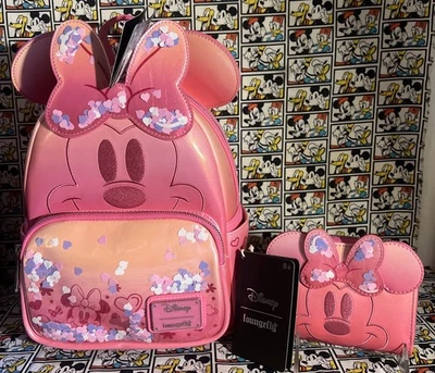 MINI MOCHILA Y BILLETERA LOUNGEFLY DISNEY MINNIE MOUSE CONFETI ROSA NUEVA CON ETIQUETAS 2025 Foto 1 de 4