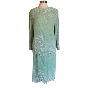 Conjunto de Vestido Scala Vintage Seda Con Cuentas NUEVO CON ETIQUETAS RARO L Verde Como Nuevo Fiesta Boda Formal - Imagen 1 de 8