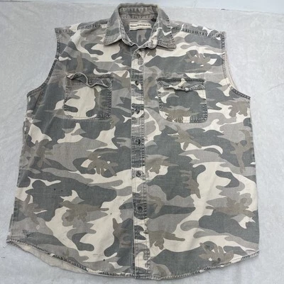 Bit Bridle Shirt Men XL Camo Sleeveless Cut Off Sleeve Grunge Work Biker Stained - Image 1 of 4
