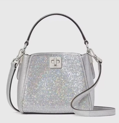 kate spade New York Phoebe Glitter Silver Mini Top Handle Crossbody Purse Bag - Image 1 of 4