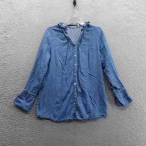 Soft Surroundings Button Front Chambray Top Small Blue Womens Flare Sleeve - Picture 1 of 11