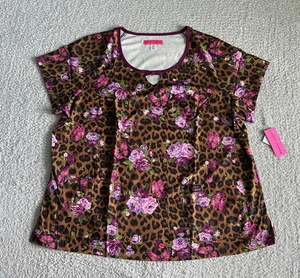 Koi Betsey Johnson Scrub Top Women’s Sz 2X Brown Wildlife Roses Nursing Medical - Picture 1 of 11