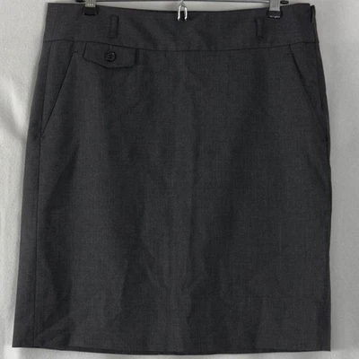Theory Sz 6 Dark Gray Wool Blend Pencil Skirt Front Button Pocket - Image 1 of 4