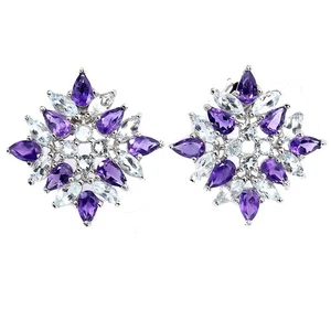 925 Sterling Silver Earrings Pear Amethyst 5x3mm Aquamarine Gemstone Jewelry - Picture 1 of 13