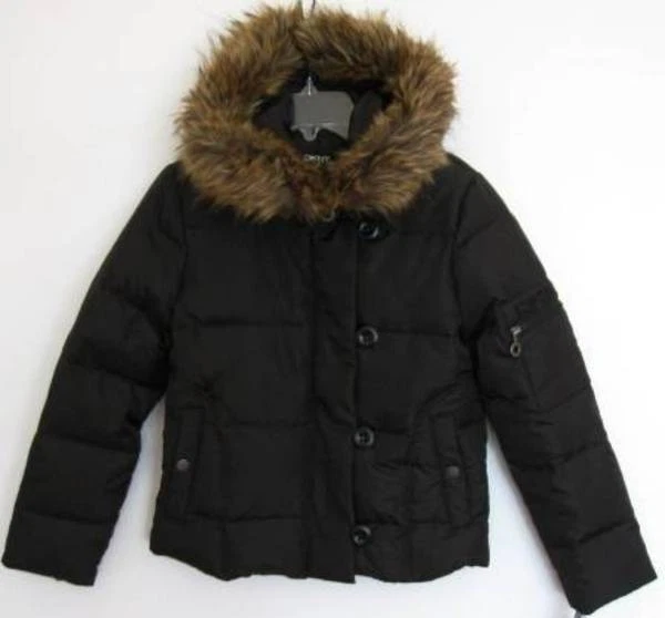 DKNY Girls Black Split Trim Hooded Down Puffy Jacket (S) NWT - Image 1 of 1