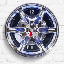 Neon Alloy Rim Wall Clock Blue LED Light Border Car Garage Wheel Motoring Gift