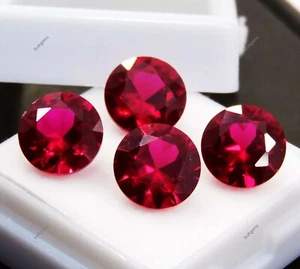 4 PSC Natural Flawless Certified Red Ruby Round Cut Loose Gemstone 9 x 5mm Lot - Picture 1 of 11