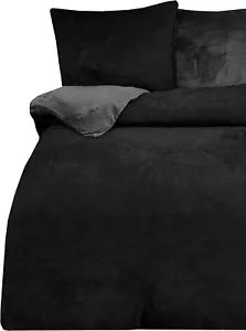 4 teilig Teddy Plüsch Bettwäsche 155x220 cm Winter Uni schwarz Flausch Fleece - Bild 1 von 5