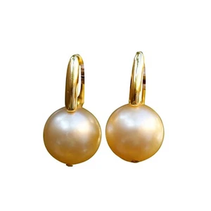 Elegant high luster 9.5mm Australia seawater gold Pearl silver S925 Earring #242 - Picture 1 of 12