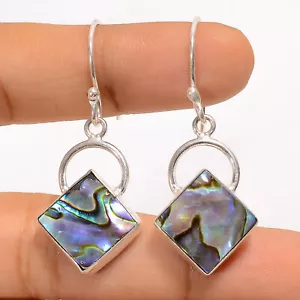 Abalone Muschel Edelstein 925 Silber handgefertigte hängende Ohrringe 1,7" ARE-4420 - Bild 1 von 3