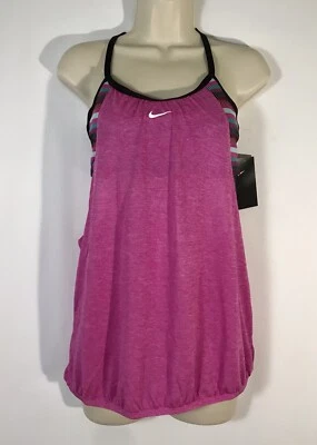 NIKE Women's Texture Layered Stripe Tankini Top Petite Compression Bra Fire Pink - Image 1 of 4
