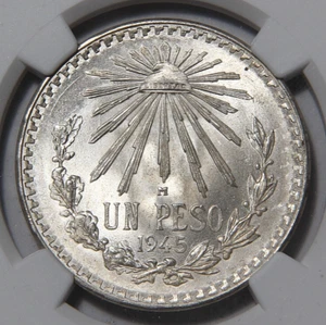 1945 Mexico 1 Peso NGC MS67 GEM Blast White! - Bild 1 von 4