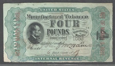 1883 US Provisionals Tobacco Taxpaid Revenues #TF169B 4 Pounds, Used - Image 1 of 3