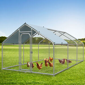 Large Metal Chicken Coop Walk-In Chicken Run 19.7'x9.8'x6.4' Poultry Dome Roof