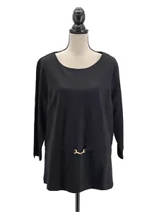 Talbots Womens Peplum Blouse Black Plus Size 1X Horsebit Hardware 3/4 Sleeves - Picture 1 of 6