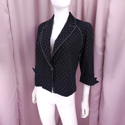 '90s Y2K Requirements Women's Polka Dot Cuffed Sleeve Peak Blazer Jacket 8 - Image 1 of 4