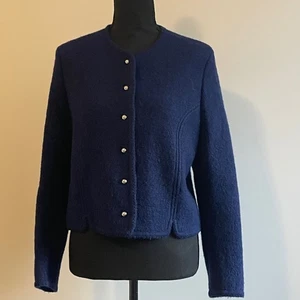 Carroll Reed dunkelblau Wolle Cardigan Jacke Knopfleiste Rundhals Gr. 10 - Bild 1 von 10