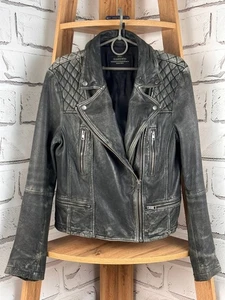 ALL SAINTS Cargo Biker Jacket Leather Distressed Black Gray Size US10/EU42 - Picture 1 of 9
