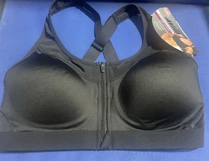 *AVIA  ZIP FRONT BLACK SPORTS BRA  SIZE LARGE (D-DD)  HIGH SUPPORT BUILT IN PADS - Picture 1 of 3