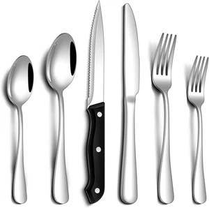 24 Pcs Silverware Set with Steak Knives Food-Grade Stainless Steel Flatware Set - Picture 1 of 12