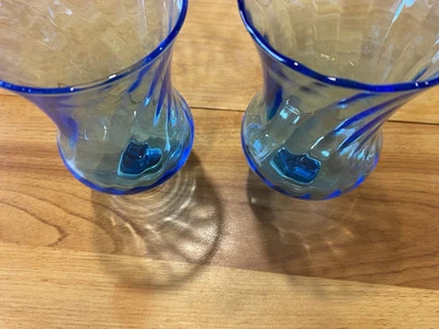 Винтажный Votive подсвечник Peg чашка оптическое стекло Aqua синий комплект 2 - Изображение 1 из 4