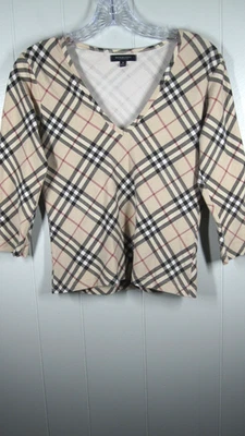 Top Burberry para mujer M Nova a cuadros cuello en V diseñador a cuadros retro clásico atemporal Foto 1 de 4