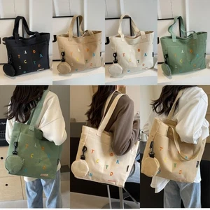 Embroidered Canvas Handbag Cotton Beach Bag Casual Shoulder Bag Ladies - Picture 1 of 12