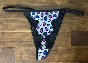 Vtg Candie's Intimates Pink Multi Satin Lace String Thong Panties Med Low Rise - Picture 1 of 4