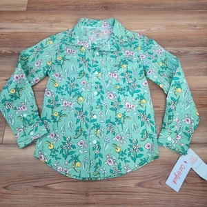 Cat & Jack Long Sleeve Button-Down Shirt Boys S Green Floral - Picture 1 of 10