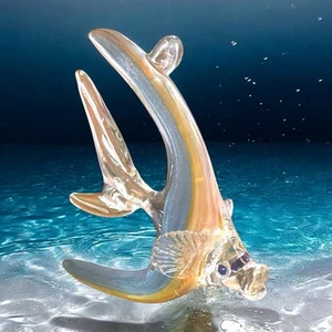Statuina pesce angelo vetro artistico acqua e ambra soffiato a mano ornamento decorazione prendisole - Foto 1 di 17