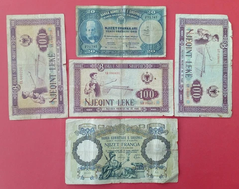 ALBANIA (Shqipni) 20 FRANKA Ari 1926/ 20 FRANGA ARI 1939/100 LEKE 1976 NOTES Cover