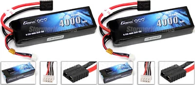 (2) Gens Ace 4000mAh 11.1V 25C Lipo Battery Pack Traxxas plug Rustler Stampede - Image 1 of 4