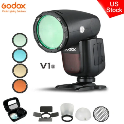 US Godox V1S TTL HSS Round Head Speedlite Flash for Sony+Magnetic Accessories - Image 1 of 4