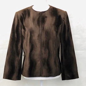 CACHE Womens Jacket Sz M Brown Collarless Long Sleeve Elegant Stylish Box Blazer - Picture 1 of 12