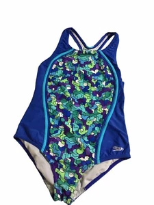 Girls SPEEDO 1 PC Swimsuit Size 16 Geometric COLORFUL BRIGHT EUC - Picture 1 of 10