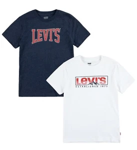 Levi Boy's Short Sleeve Logo Cotton Blend Crew Neck T-Shirt Set, 2 Pack 10/12 - Picture 1 of 7