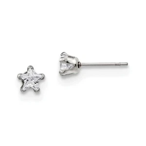 Stainless Steel Polished 5mm Star CZ Stud Post Earrings - Picture 1 of 3