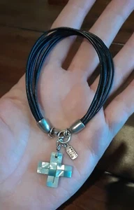 Vtg PEYOTE BIRD MOTHER of PEARL & ONYX Sterling Silver Inlay Mosaic Bracelet - Picture 1 of 6