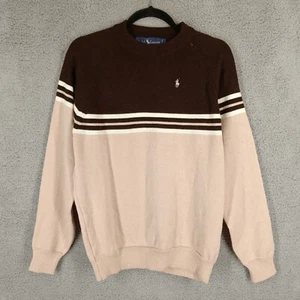 Ralph Lauren Vintage Men's Size Large Beige Brown Color Block Cotton Sweater - Picture 1 of 8