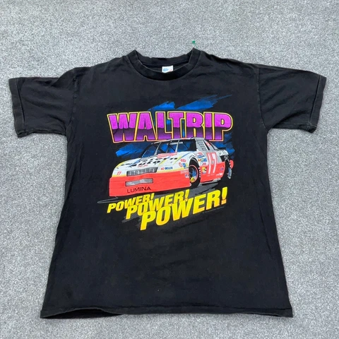 Vintage Nascar Shirt Men Large Black Tee Single Stitch USA Darrell Waltrip 90s Cover