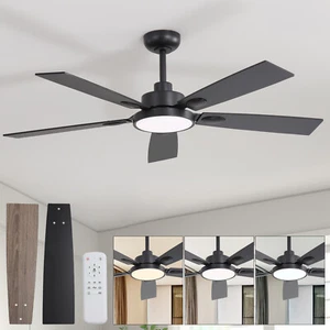 Ceiling Fans with Lights, 52 inch Black Ceiling Fan with Light and Remote - Picture 1 of 7