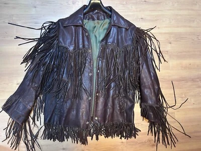 Chaqueta con flecos de cuero Buckboard vintage - occidental - talla L - genuina - rara Foto 1 de 4