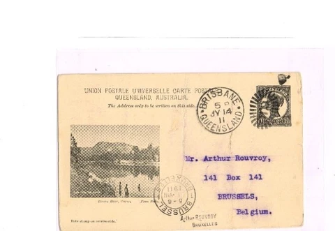 1898 11/2d Postal View Card Barron River  from Brisbane (Duplex) to Belgium Cover